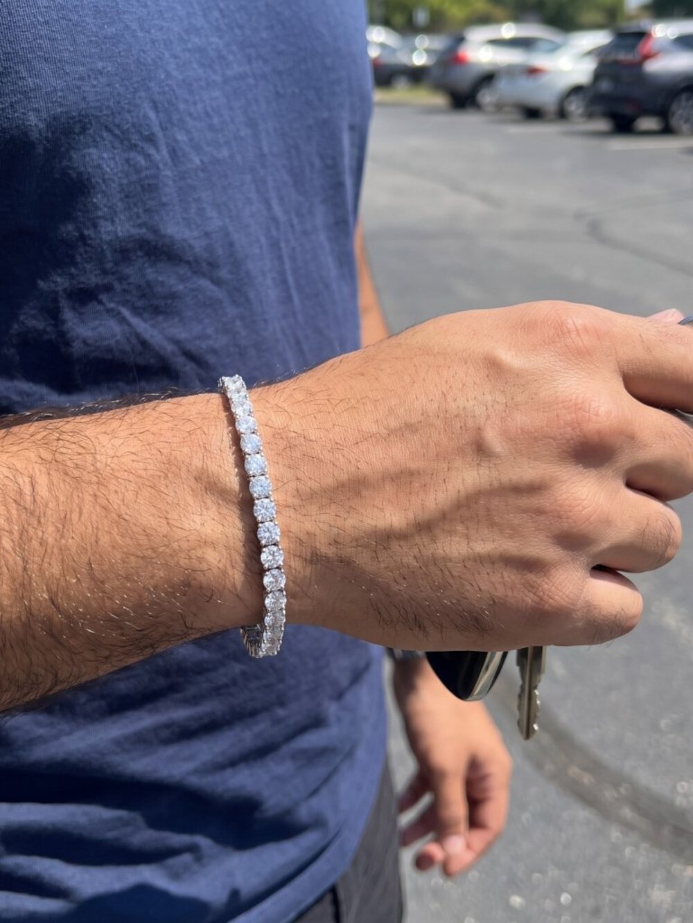 Mens Silver Tennis Bracelet 8 Inch 4mm Simulated Iced Waterproof No Pass